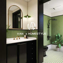 Romantic French-Style Bathroom Tiles with a Vintage Avocado Green Pattern for Walls and Floors