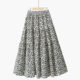 Spring Korean version of commuting high waist slim A-line large hem skirt umbrella skirt chiffon print French retro long skirt
