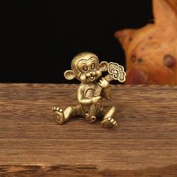 New Solid Brass Monkey Holding Ruyi Ornament for Home, Living Room, Office Desk, Tea Pet Decoration, Gift, and Craft