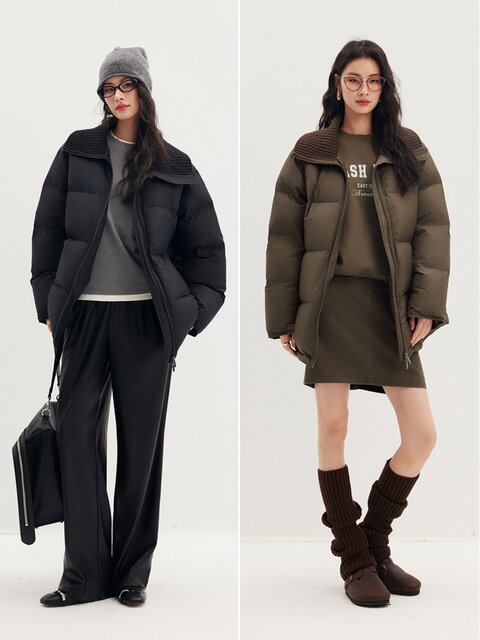 First cotton wool knitted large lapel down jacket for women 90 white goose velvet winter turtle back bread jacket mid-length stand-up collar jacket
