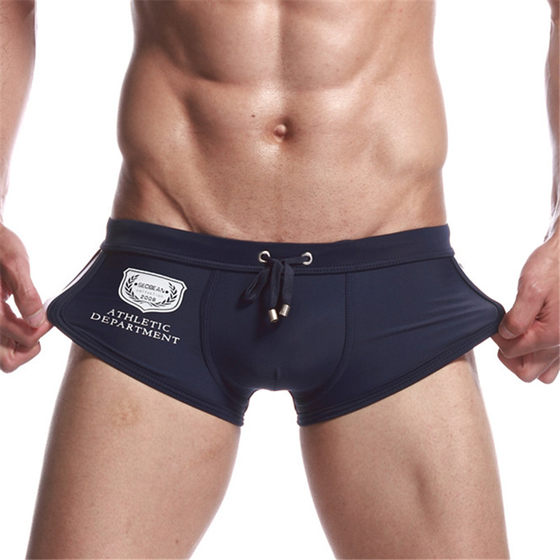 Free shipping Seobean men's swimming trunks flat corner swimming trunks fashion u convex men's seaside swimsuit hot spring swimming trunks
