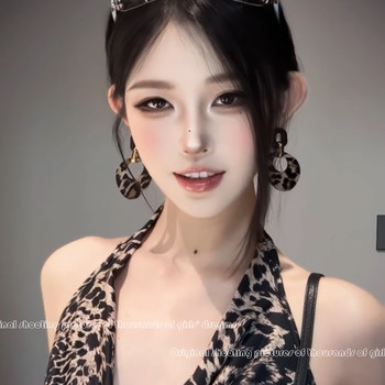 y2k Millennial future style leopard print exaggerated face small geometric circle earrings European and American retro all-match earrings earrings