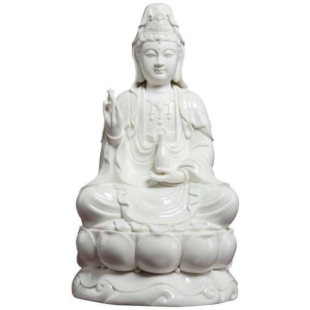 Dai Yutang Dehua white porcelain 12/14 inch lotus leaf lotus Guanyin ...