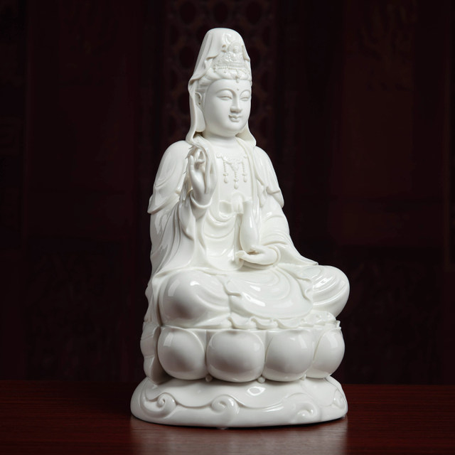 Dai Yutang Dehua white porcelain 12/14 inch lotus leaf lotus Guanyin ...