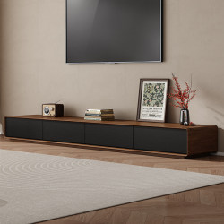 Floor-Standing Solid Wood Tv Cabinet Coffee Table Combination Small Apartment Living Room Simple Modern High-End Walnut Color Tv Cabinet