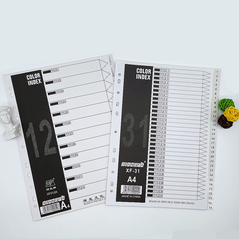 11구 색인지 A4 스페이서 용지 공백 회색 월 분류지 플라스틱 분류지 12페이지 라벨 루스리프-