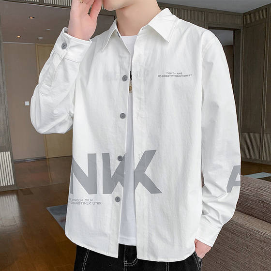 Shirt men's long -sleeved leisure spring and summer shirt shirt top with student Hong Kong style sun shirt men's jacket
