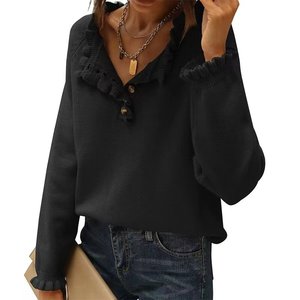 
Niu Niu's autumn and winter new products for women's black ears round neck simple large size long-sleeved pullover sweater 6742