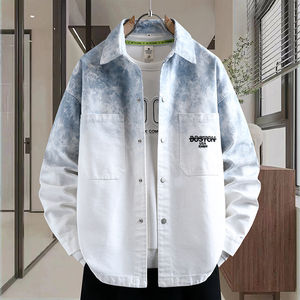 
Youth 2026 Spring New Gradient Color Denim Jacket Pocket Letter Design Hong Kong Style Boys All-Match Jacket