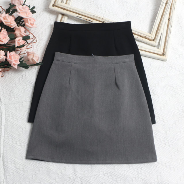 
Commuting style high waist pleated anti-exposure skirt solid color professional style A-line short skirt hip skirt straight skirt women