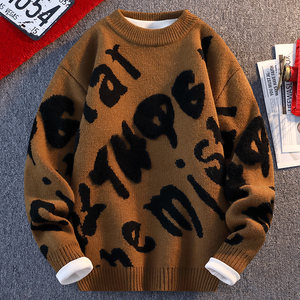 
Winter crew neck sweater for boys, teenagers, middle and high school students, thickened and warm inner long-sleeved sweater for older children