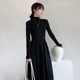 Plus size women's long sweater dress fat mm autumn and winter temperament bottoming extra long black inner knitted long skirt