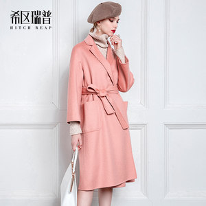 
Xiquerip high-end double-sided water-ripped wool coat for women's autumn and winter pink wool coat mid-length wool