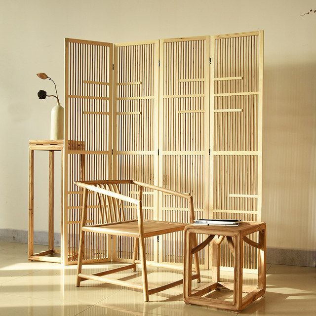New Chinese solid wood bamboo screen partition folding mobile living room porch tea room partition antique old Japanese screen
