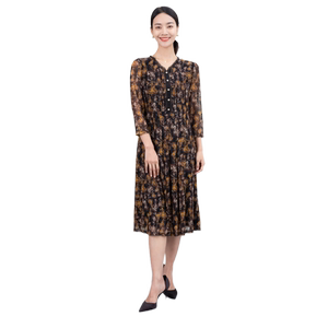 
Keshan mesh print dress 2026 spring new slim long skirt temperament V-neck mid-length waist A-line skirt