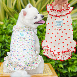 Spring and Summer Teddy Floral Princess Style Dress Bichon Thin Breathable Small Dog Pomeranian Dog Cat Clothes