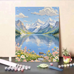 2026 New Digital Painting Healing Series Hand-Painted Daisy Acrylic Painting for Beginners Snow Mountain