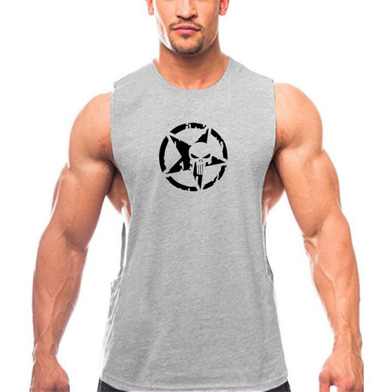 
New fitness and bodybuilding vest, cotton sweat-absorbent sports sweat suit, summer training European and American loose vest for men