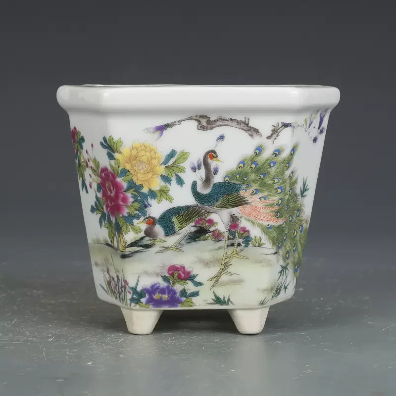 仿古瓷器粉彩孔雀牡丹小花钵花盆景德镇瓷庄古董古玩收藏品-Taobao