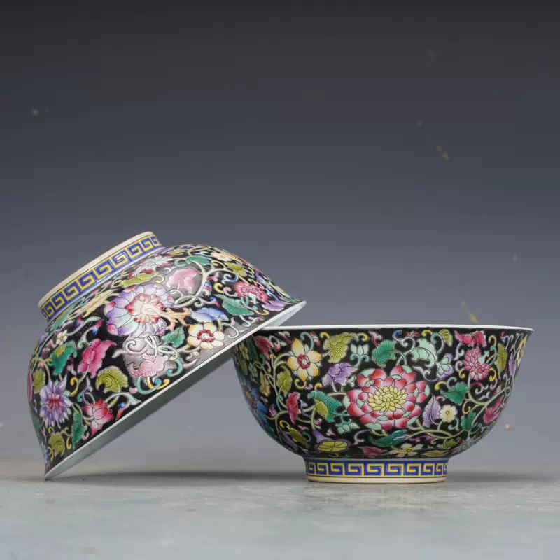 清雍正瓷器珐琅彩花卉碗一对古董古玩明清老瓷器旧货老货收藏摆件-Taobao
