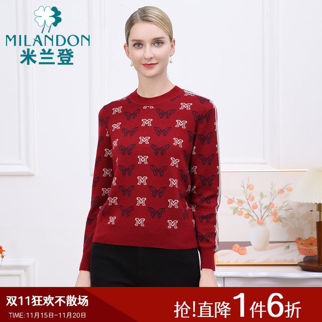 Milanden middle-aged and elderly mothers' clothing 2025 new autumn and winter round neck fashionable printed sweaters women's warm tops