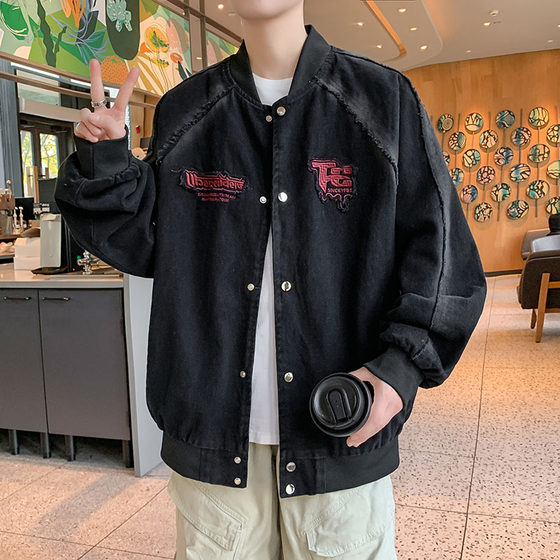 
Fashionable embroidered denim jacket men's spring high-end handsome baseball uniform youth men's spring jacket