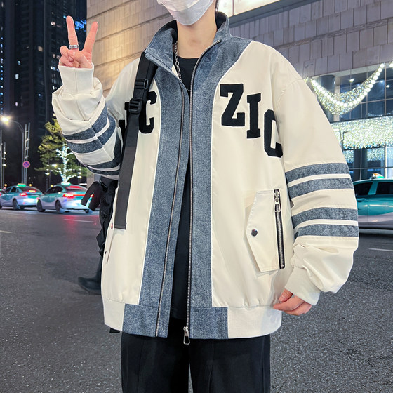 
Junior high school student jacket men's spring and autumn fashion trend Hong Kong style cotton denim jacket teenager men's top