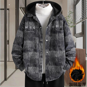 
High-end men's velvet thickened denim jacket 2025 winter new junior and high school student hooded jacket cotton coat