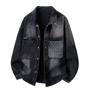 
Retro distressed denim men's jacket spring and autumn American fashion brand design lapel jacket teenagers men's clothing