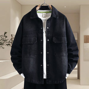 Washed black denim jacket men's spring new style handsome casual lapel jacket youth men's clothing