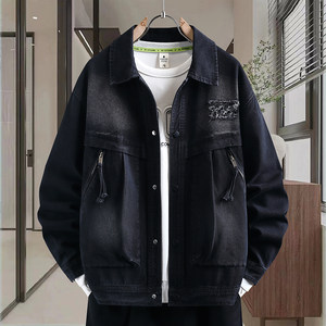 
Retro washed denim jacket men's 2026 spring new junior high school student lapel jacket youth men's clothing