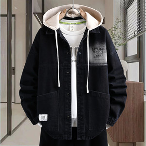 
Removable hat denim clothes men's jacket junior high school student spring and autumn jacket handsome teenager men's jacket