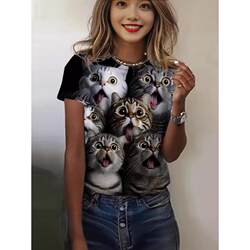 Factory Direct Sales 2024 New Summer Women's T-Shirt Animal 3D Printed Top Summer Short-Sleeved T-Shirt Kawaii Cat