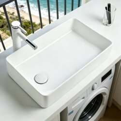 Side-Mounted Sink on the Balcony, Left and Right Washbasins, Washing Machine Side Drainage, Offset Household Ceramic Square Basin