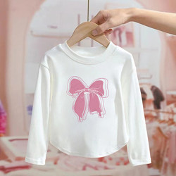 Pure Cotton Girls' Long-Sleeved T-Shirt, Spring and Autumn Clothing for Kids, Stylish Cartoon Print Versatile Round-Neck Top