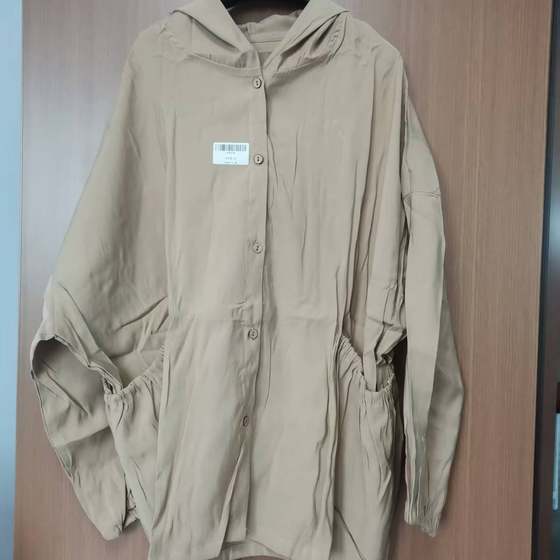 
18843 Fat MM Large Size Loose, Slim and Versatile Cupromonium Silk Hooded Off Jacket Mid-Length Windbreaker Casual Top