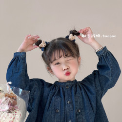 【Yuzu Cat】Sweet and Cool Denim 3D Bear Hair Tie Cute Bow Hair Clip Children's Hair Accessories