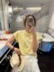 Zhiyan South Korea imported light and thin summer white yellow solid color rolled sleeve round neck small version fitted casual T-shirt