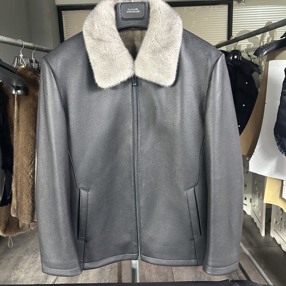 
Deerskin leather jacket imported silver blue mink lining lapel genuine leather leather jacket men's mink coat