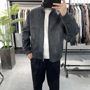 
Winter new stand-up collar fur one-piece jacket men's thickened and warm lamb velvet leather jacket youth casual plus velvet leather jacket