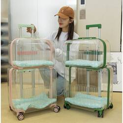 Pet Trolley Box, Portable When Going Out, Large Capacity, Double-Layer Transparent Cat and Dog Bag, Space Capsule Stroller, Travel Box