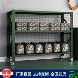 Mobile Shield Shelf Storage Rack in Military Green with Wheels, Equipment Rack, Combat Readiness and Logistics Supplies Storage Rack
