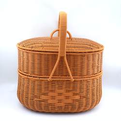 New Large Double-Layered Rattan Basket, Hand-Woven for Outdoor Festivals, Qingming Picnic, and Worship