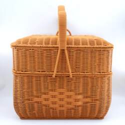 Heightened Large Double-Layer Worship Basket Double-Layer Picnic Rattan Storage Basket Happy Event Gift Basket Ancestral Hall Satchel Basket