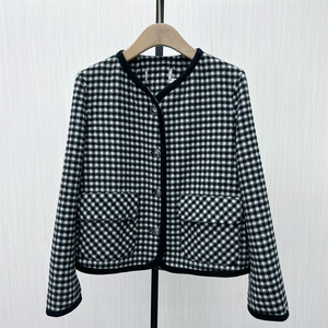 
Division 2025 winter new product Double-sided plaid coat Feminine short sheep wool woolen coat 0660