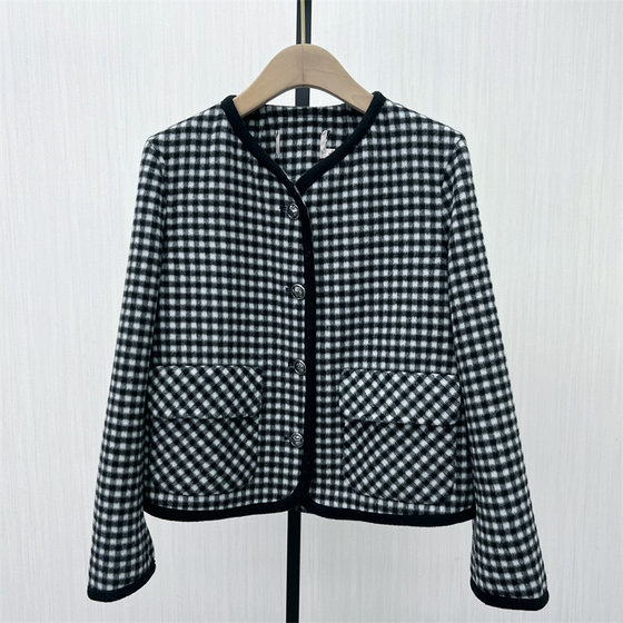 
Division 2025 winter new product Double-sided plaid coat Feminine short sheep wool woolen coat 0660
