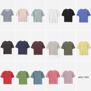 WZT07336 Jasmine Yaji Cool and delicate linen classic striped solid color patch pocket knitted short-sleeved pullover