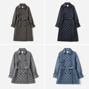 
*WFY08010 Jasmine Yaji B’s old money rhombus quilted cotton Japanese material trench windbreaker warm cotton coat for women