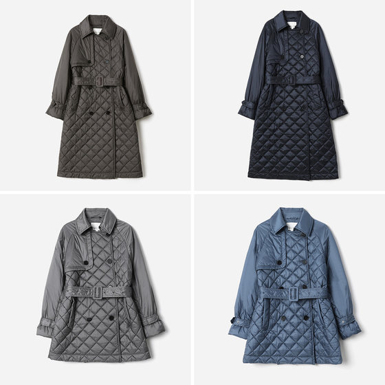 
*WFY08010 Jasmine Yaji B’s old money rhombus quilted cotton Japanese material trench windbreaker warm cotton coat for women