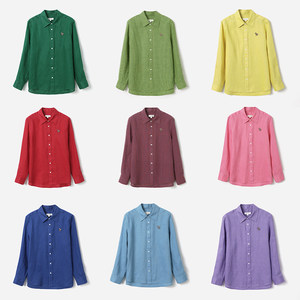 
*WCS09011 Jasmine Heavy Enzyme Washed Linen Embroidered Colorful Pony Lapel Long Sleeve Shirt